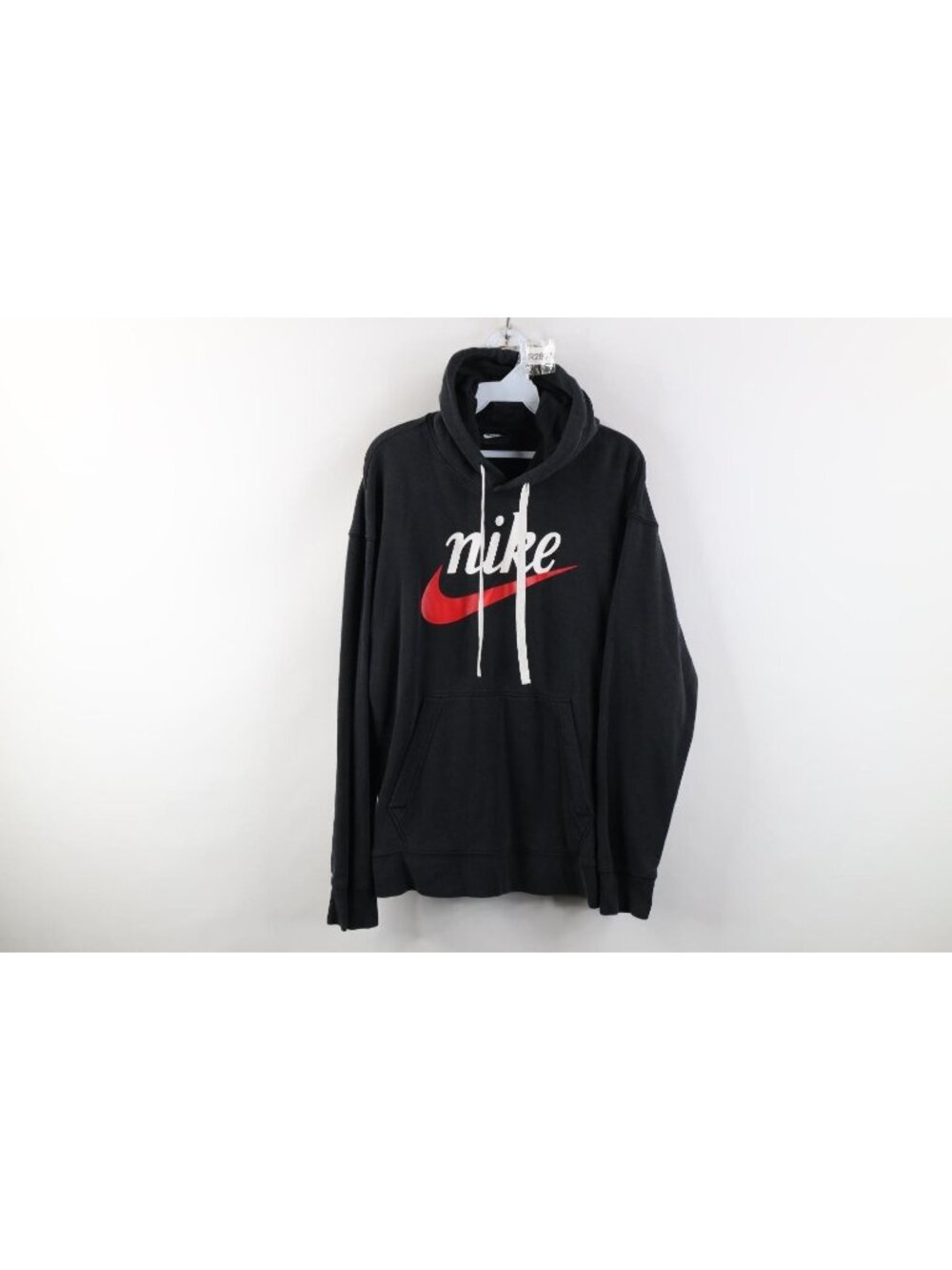 Vintage Y2K Nike Mens Small Faded Spell Out Big Swoosh Hoodie Sweatshirt Black